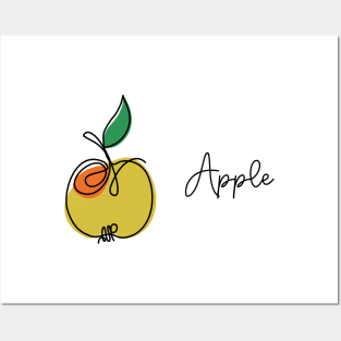 Apple with leaf continuous one line drawing Posters and Art
